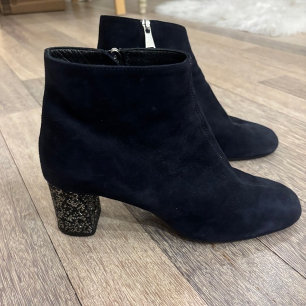Chic Midnight Blue Ankle Boots with Sparkling Heel Size 41